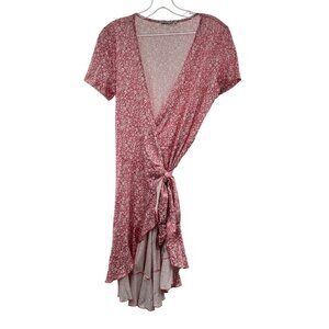 MS Basic Floral Short Sleeve Wrap Dress Pink/Multi Size Medium Above Knee